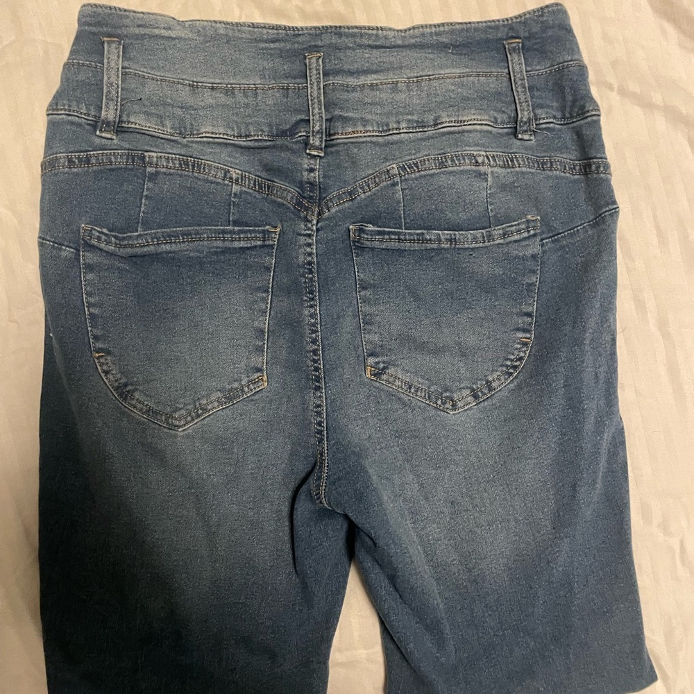 Stylish Blue Distressed Skinny Jeans high waisted - Picture 2 of 5